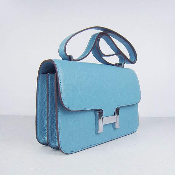 Hermes Constance Togo Leather Handbag - H020 Light Blue with Silver Hardware