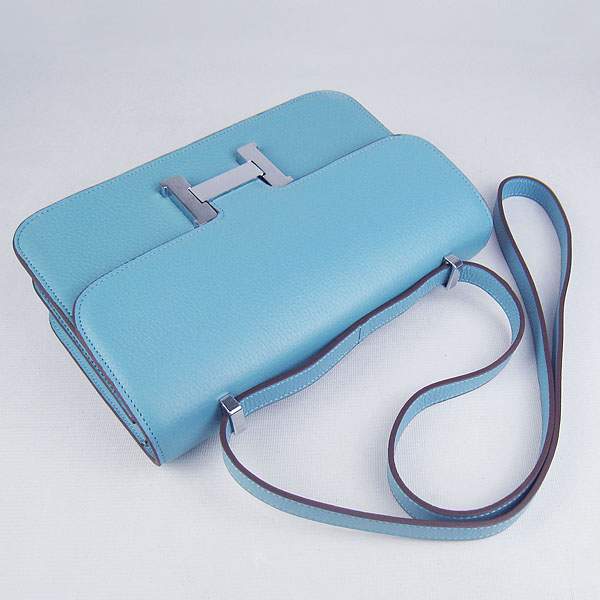 Hermes Constance Togo Leather Handbag - H020 Light Blue with Silver Hardware - Click Image to Close