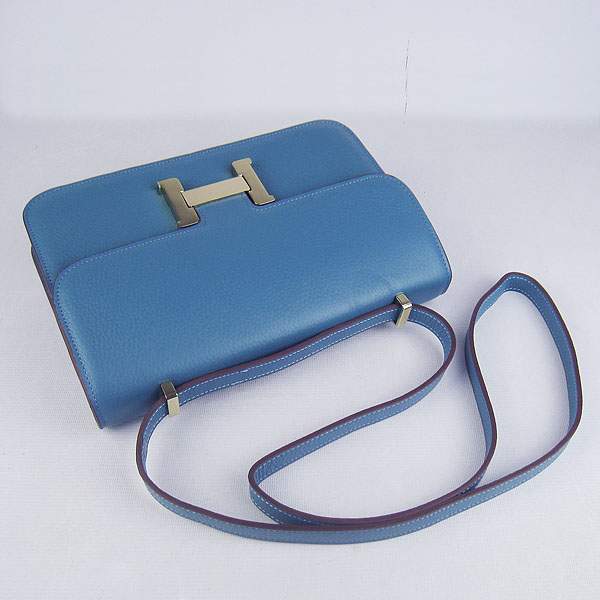 Hermes Constance Togo Leather Handbag - H020 Blue with Gold Hardware - Click Image to Close