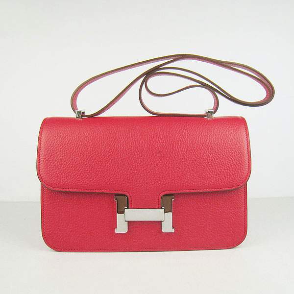Hermes Constance Togo Leather Handbag - H020 Red with Silver Hardware