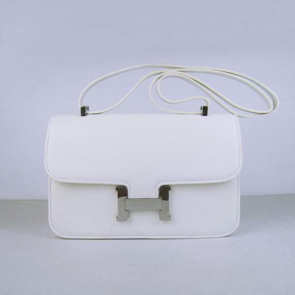 Hermes Constance Togo Leather Handbag - H020 White with Silver Hardware - Click Image to Close