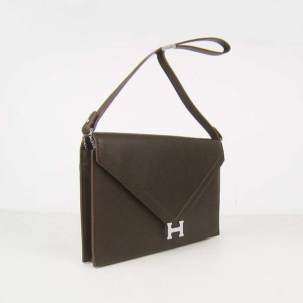 Hermes Lydie 2way Shoulder Bag - H021 Dark Coffee With Silver Hardware - Click Image to Close