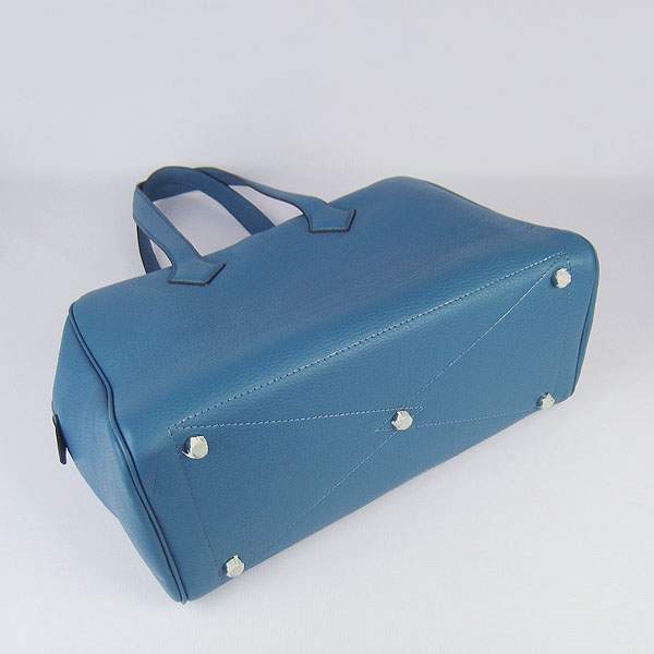 Hermes Victoria 35cm Calf Leather Bowling HandBag - H2802 Blue