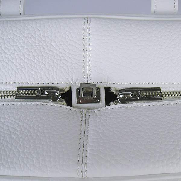 Hermes Victoria 35cm Calf Leather Bowling HandBag - H2802 White