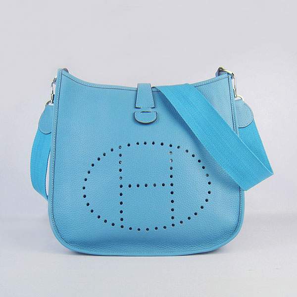 Hermes Evelyne Bag - H6309 Light Blue With Silver Hardware