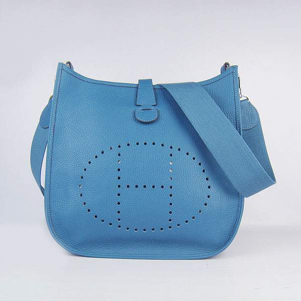 Hermes Evelyne Bag - H6309 Blue With Silver Hardware - Click Image to Close