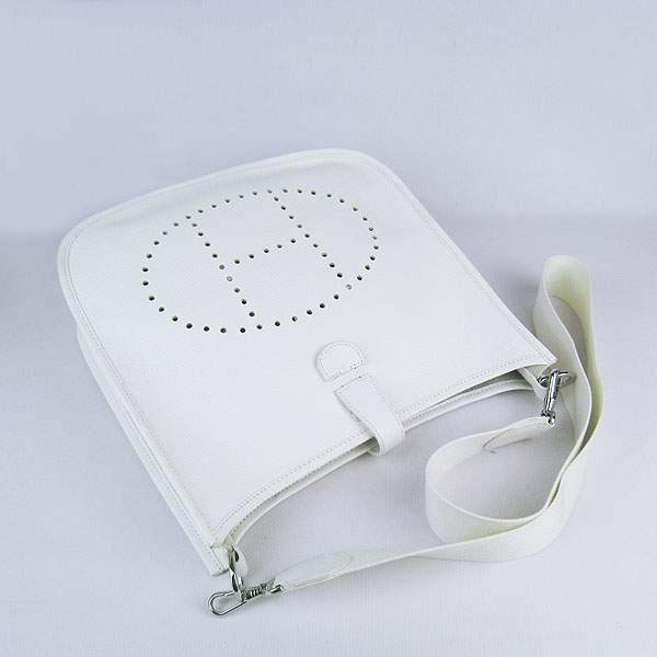Hermes Evelyne Bag - H6309 White With Silver Hardware - Click Image to Close