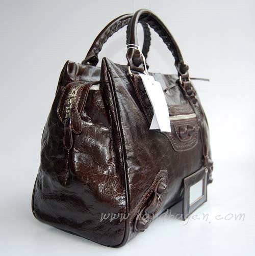 Balenciaga L084358 Dark Coffee Giant City Whipstitch Leather Handbag