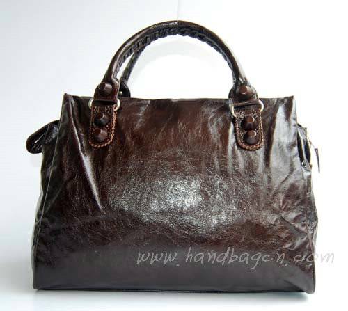 Balenciaga L084358 Dark Coffee Giant City Whipstitch Leather Handbag - Click Image to Close