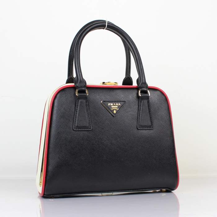 2012 New Arrival Prada Lambskin Leather Handbag - 6041 Black & White - Click Image to Close