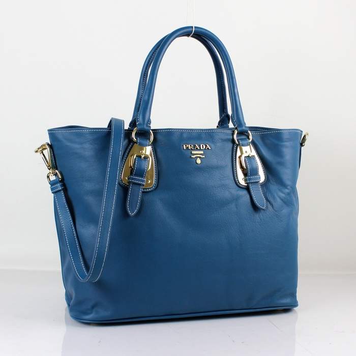 Prada Calfskin Hobo Bag 8209 Blue - Click Image to Close