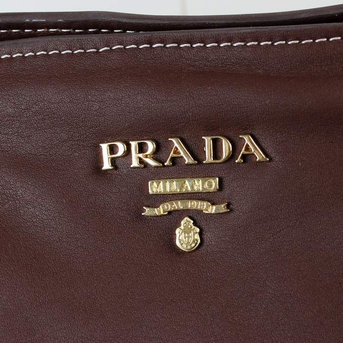 Prada Calfskin Hobo Bag 8209 Chocolate - Click Image to Close