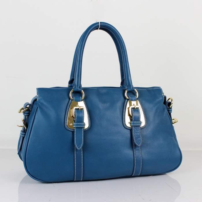 Prada Vintage Leather Tote Bag 8212 Blue - Click Image to Close