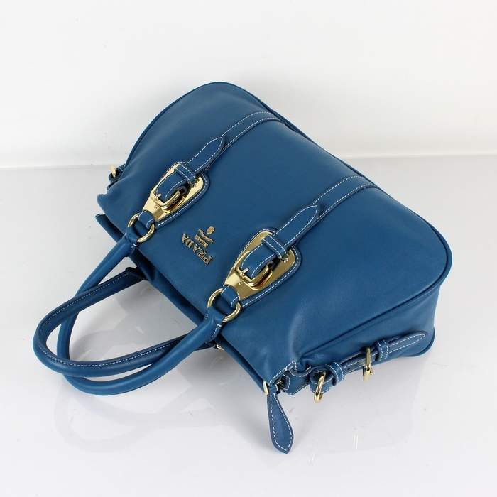 Prada Vintage Leather Tote Bag 8212 Blue - Click Image to Close