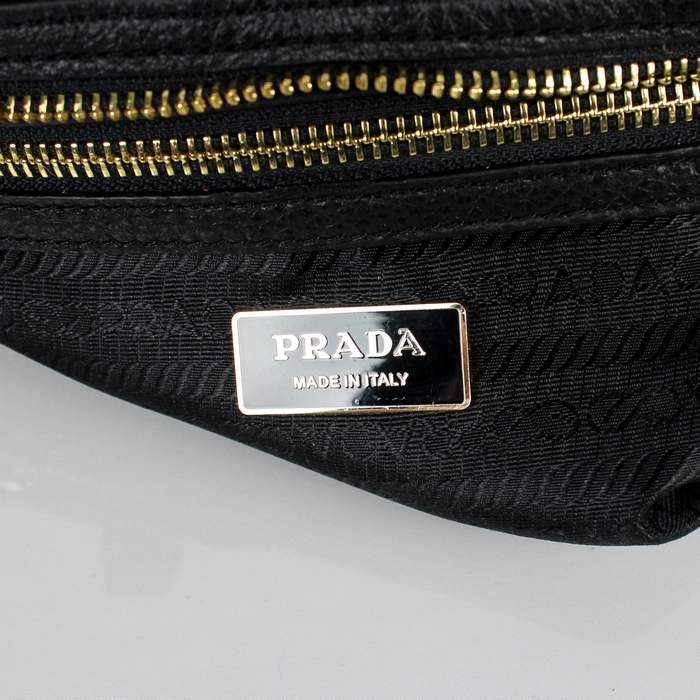 Prada Original leather Handbag - 0797 Black Nylon and Lambskin Leather