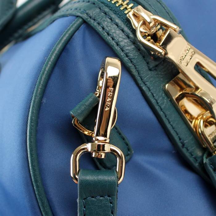 Prada Original leather Handbag - 0797 Blue Nylon and Lambskin Leather