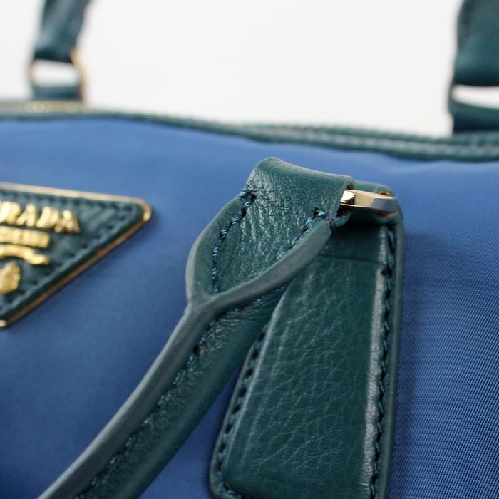 Prada Original leather Handbag - 0797 Blue Nylon and Lambskin Leather