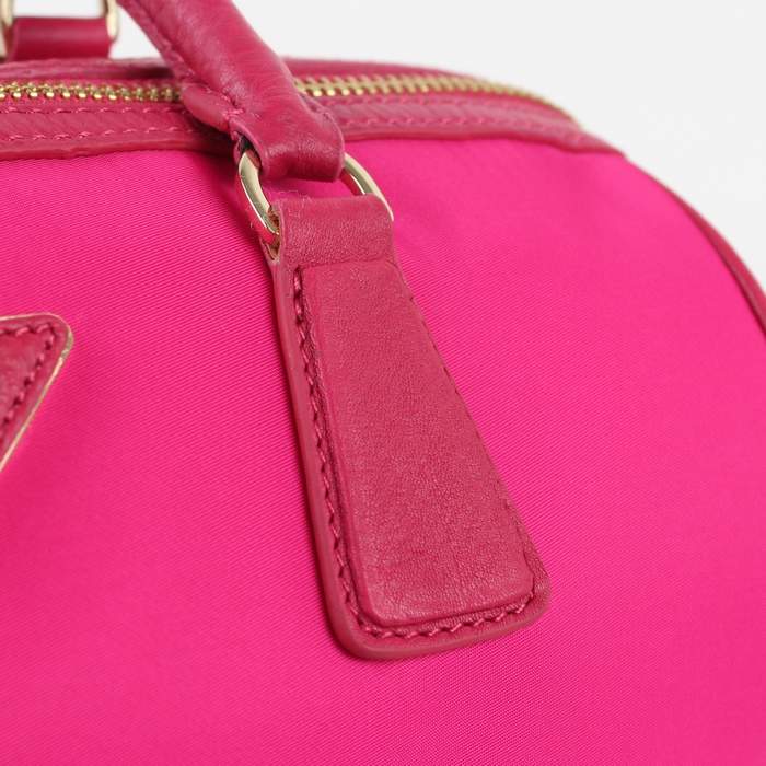 Prada Original leather Handbag - 0797 Rose Red Nylon and Lambskin Leather