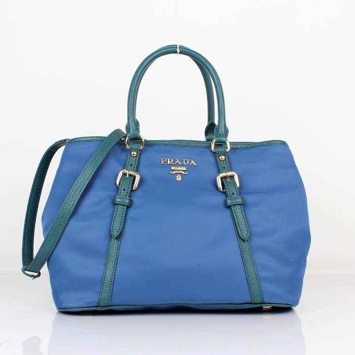Prada Original leather Handbag - 1841 Blue Nylon and Lambskin Leather - Click Image to Close