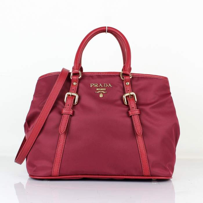 Prada Original leather Handbag - 1841 Wine Red Nylon and Lambskin Leather - Click Image to Close