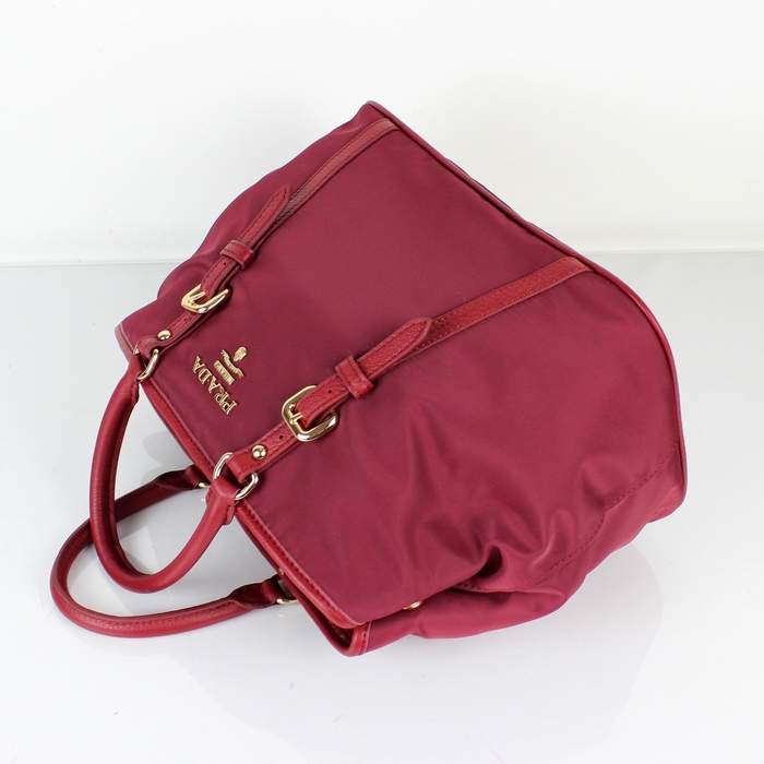 Prada Original leather Handbag - 1841 Wine Red Nylon and Lambskin Leather
