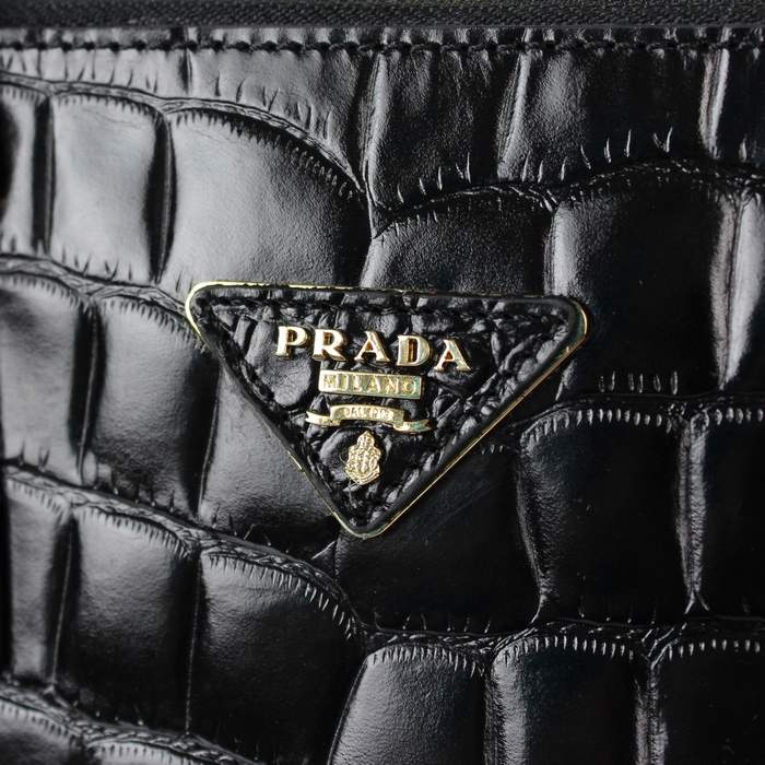 Prada Saffiano Calf Leather Tote BN2274 Black Croco Leather