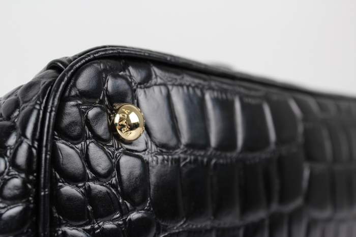 Prada Saffiano Calf Leather Tote BN2274 Black Croco Leather