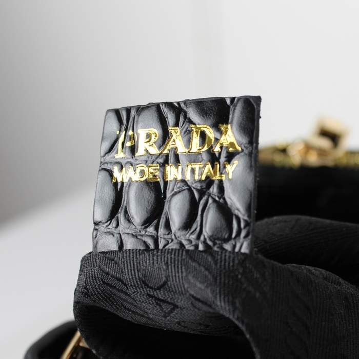 Prada Saffiano Calf Leather Tote BN2274 Black Croco Leather - Click Image to Close