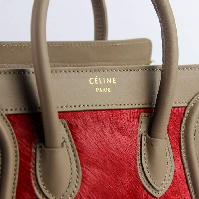 Knockoff Celine Nano 20cm Luggage Leather Tote Bag - 88029 red/khaki/white