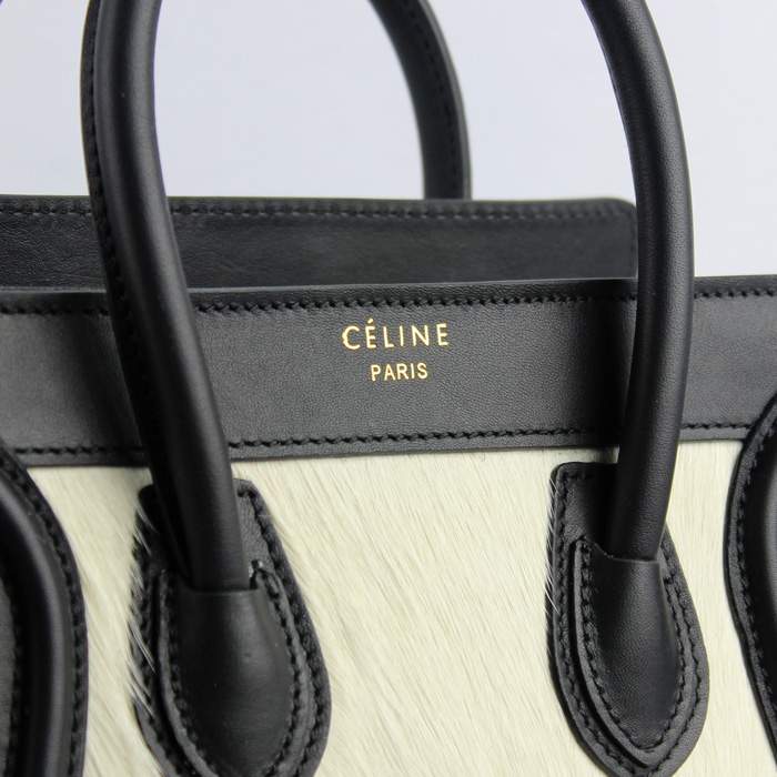 Knockoff Celine Nano 20cm Luggage Leather Tote Bag - 88029 white/brown/black - Click Image to Close