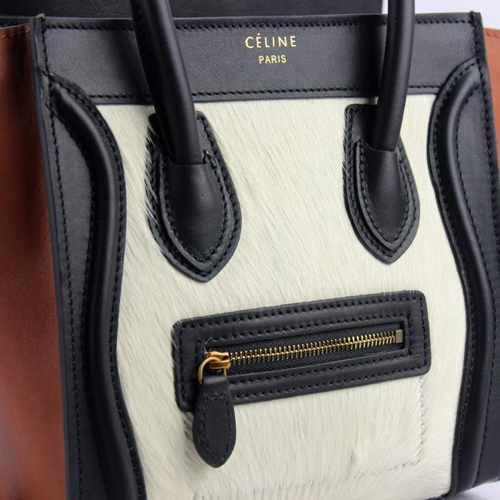 Knockoff Celine Nano 20cm Luggage Leather Tote Bag - 88029 white/brown/black