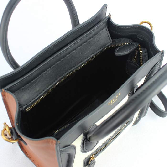 Knockoff Celine Nano 20cm Luggage Leather Tote Bag - 88029 white/brown/black - Click Image to Close