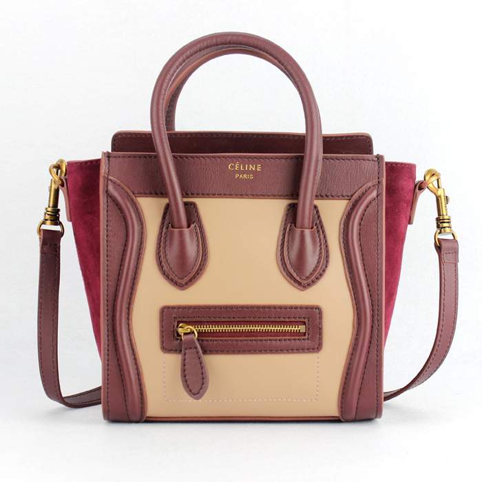 Knockoff Celine Nano 20cm Luggage Leather Tote Bag - 88029 winered & red - Click Image to Close