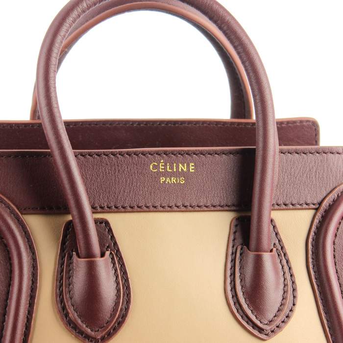 Knockoff Celine Nano 20cm Luggage Leather Tote Bag - 88029 winered & red - Click Image to Close
