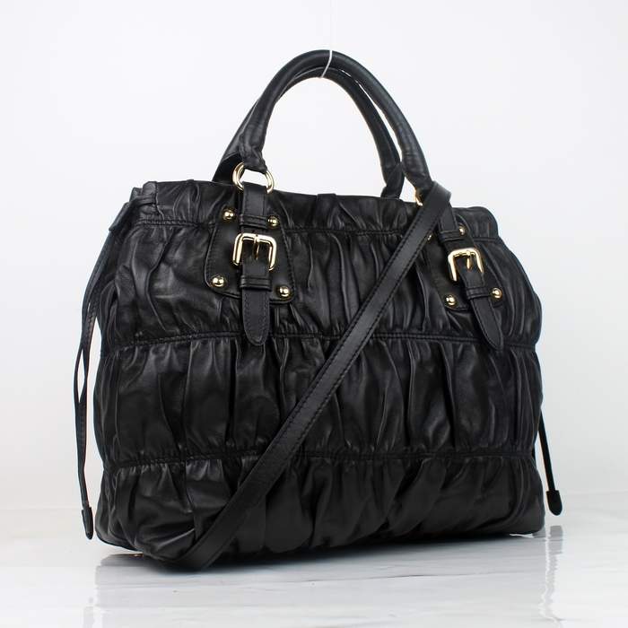 Prada Gaufre Lambskin Leather Tote Bag BN1788 Black - Click Image to Close