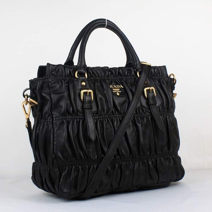 Prada Grufre Nappa Leather Top Handle Bag - 5011 Black