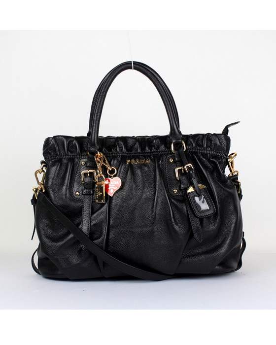 Prada Milled Leather Tote Bag - 6005 Black