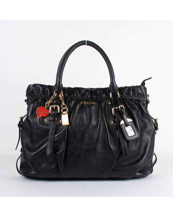Prada Milled Leather Tote Bag - 6005 Black - Click Image to Close
