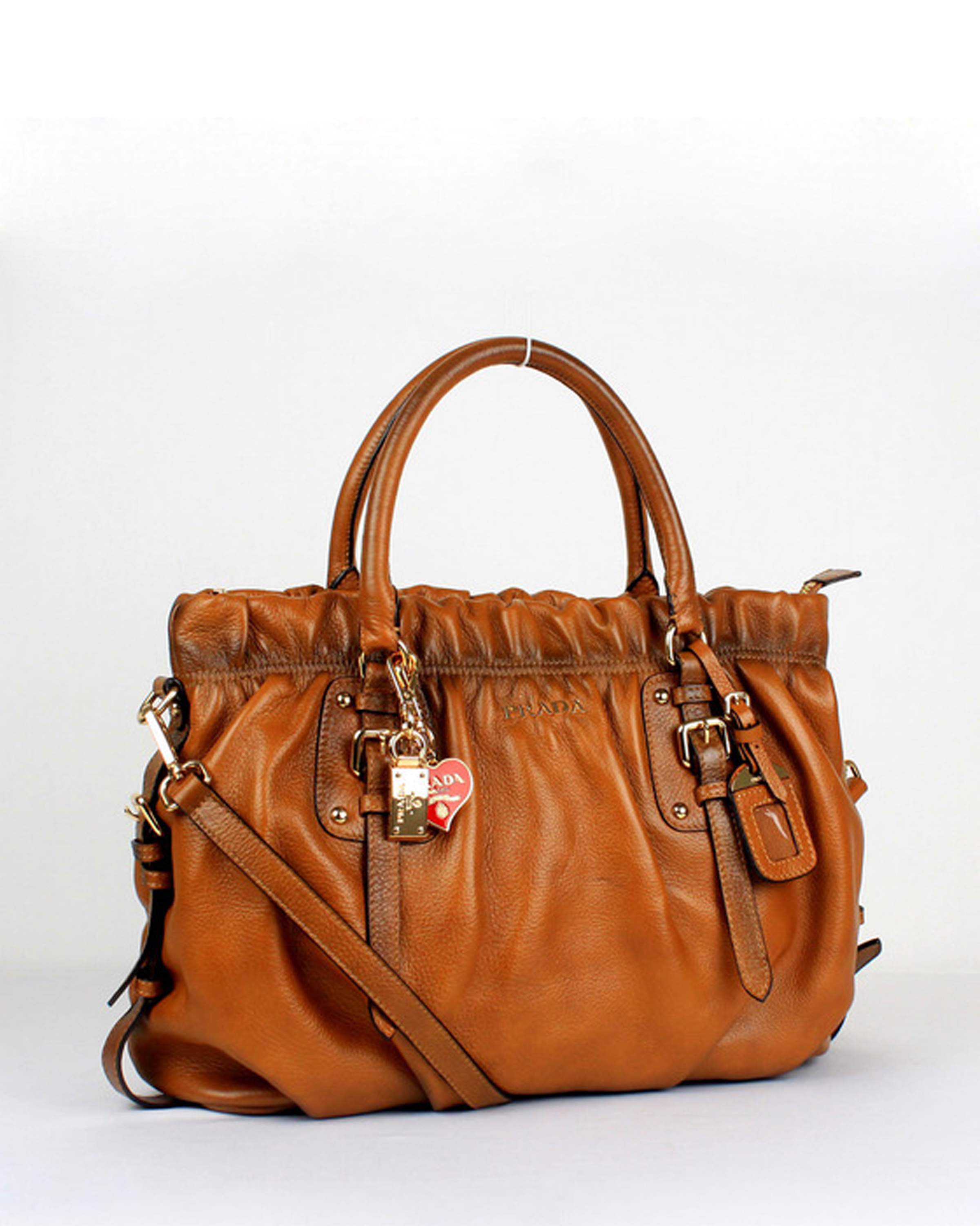 Prada Milled Leather Tote Bag - 6005 Tan