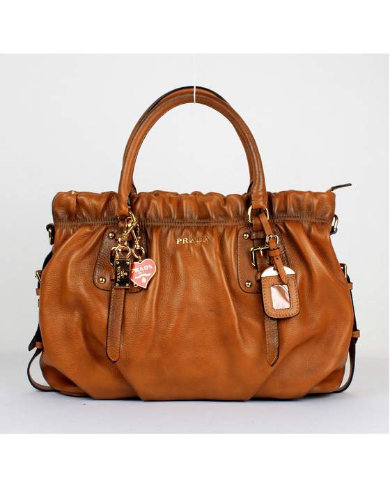 Prada Milled Leather Tote Bag - 6005 Tan - Click Image to Close