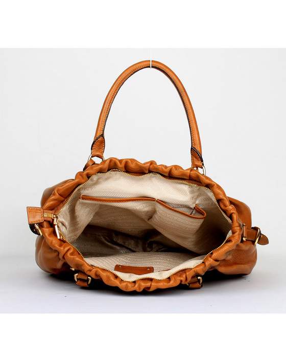 Prada Milled Leather Tote Bag - 6005 Tan