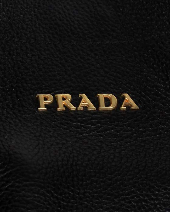 Prada Milled Tote Leather Handbags - 60096 Black - Click Image to Close