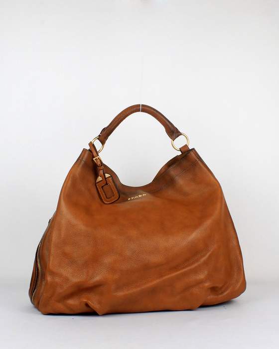 Prada Milled Tote Leather Handbags - 60096 Tan