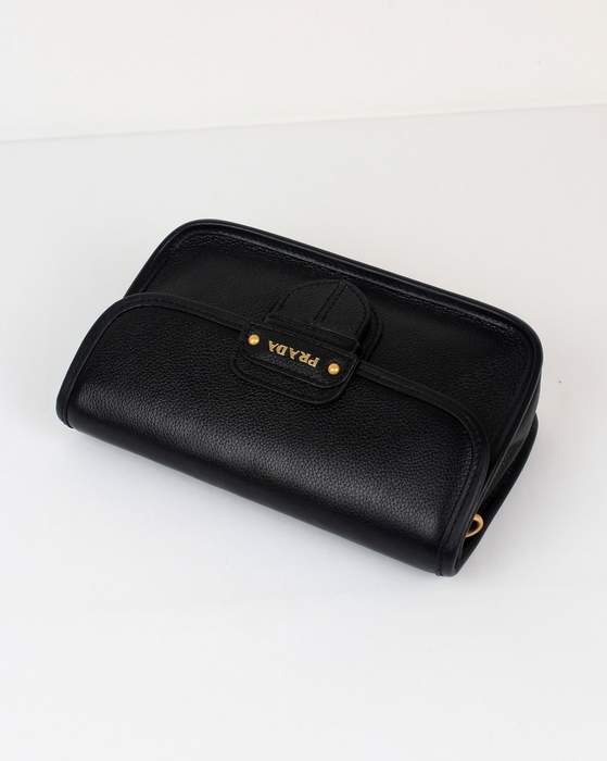 Prada Litchi Veins Shoulder Bag - 6029 Black