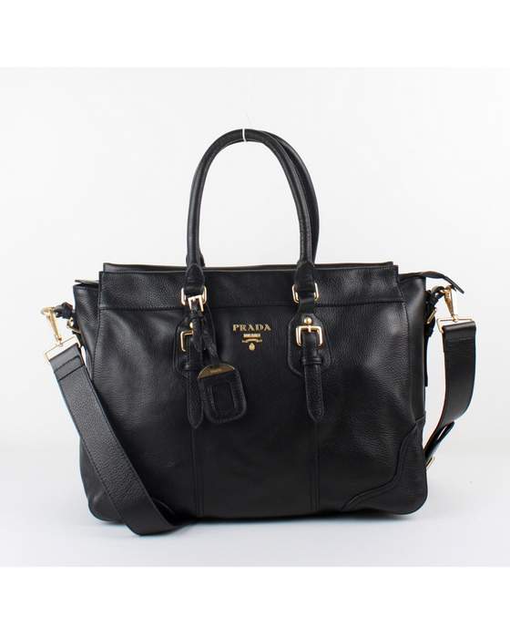 Prada Milled Leather Tote Bag - 6034 Black