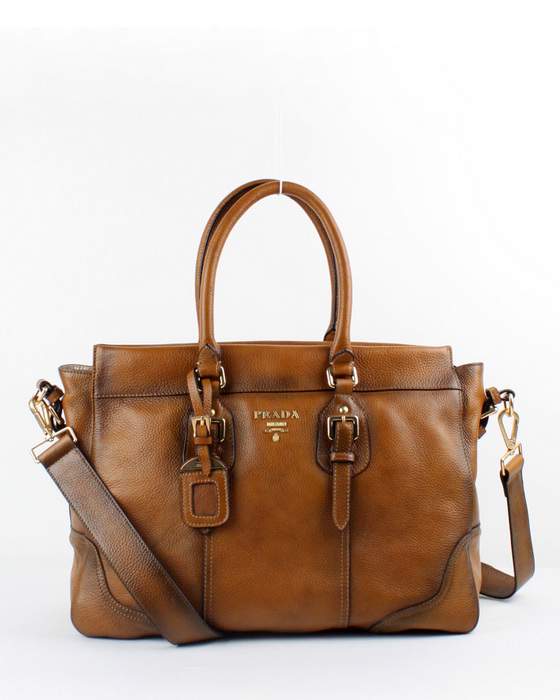 Prada Milled Leather Tote Bag - 6034 Tan