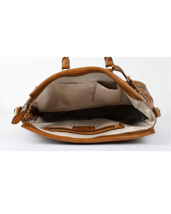 Prada Milled Leather Tote Bag - 6034 Tan - Click Image to Close