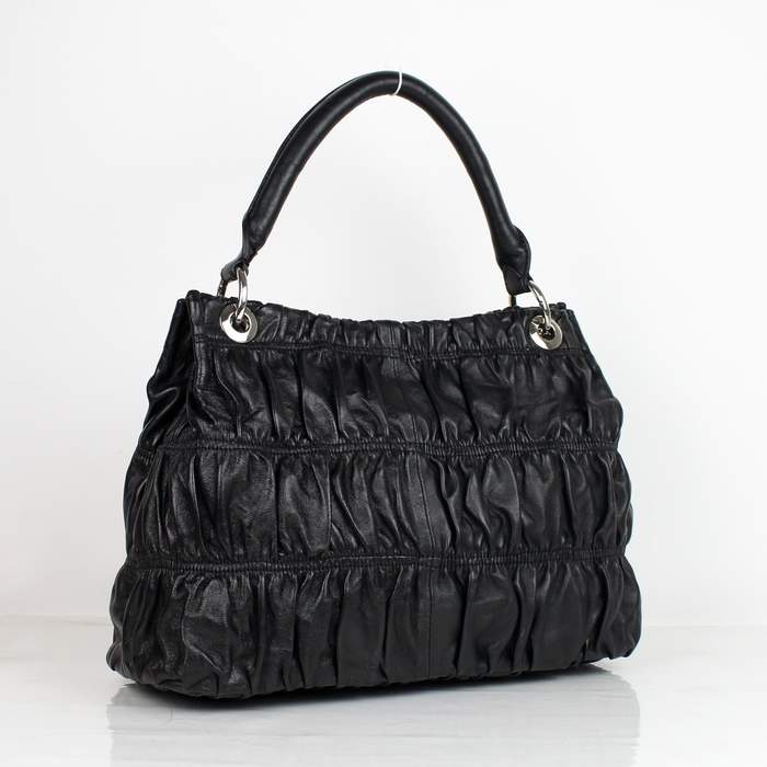 Prada Gaufre Nappa Leather Hobo Bag - 6037 Black - Click Image to Close