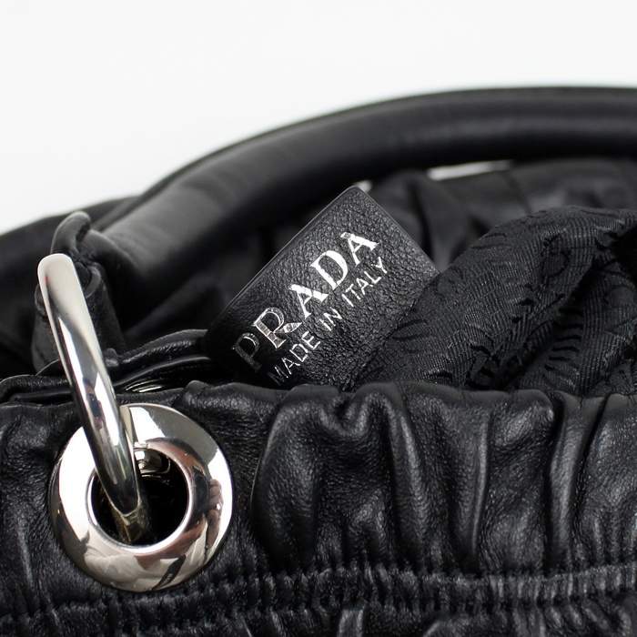 Prada Gaufre Nappa Leather Hobo Bag - 6037 Black - Click Image to Close
