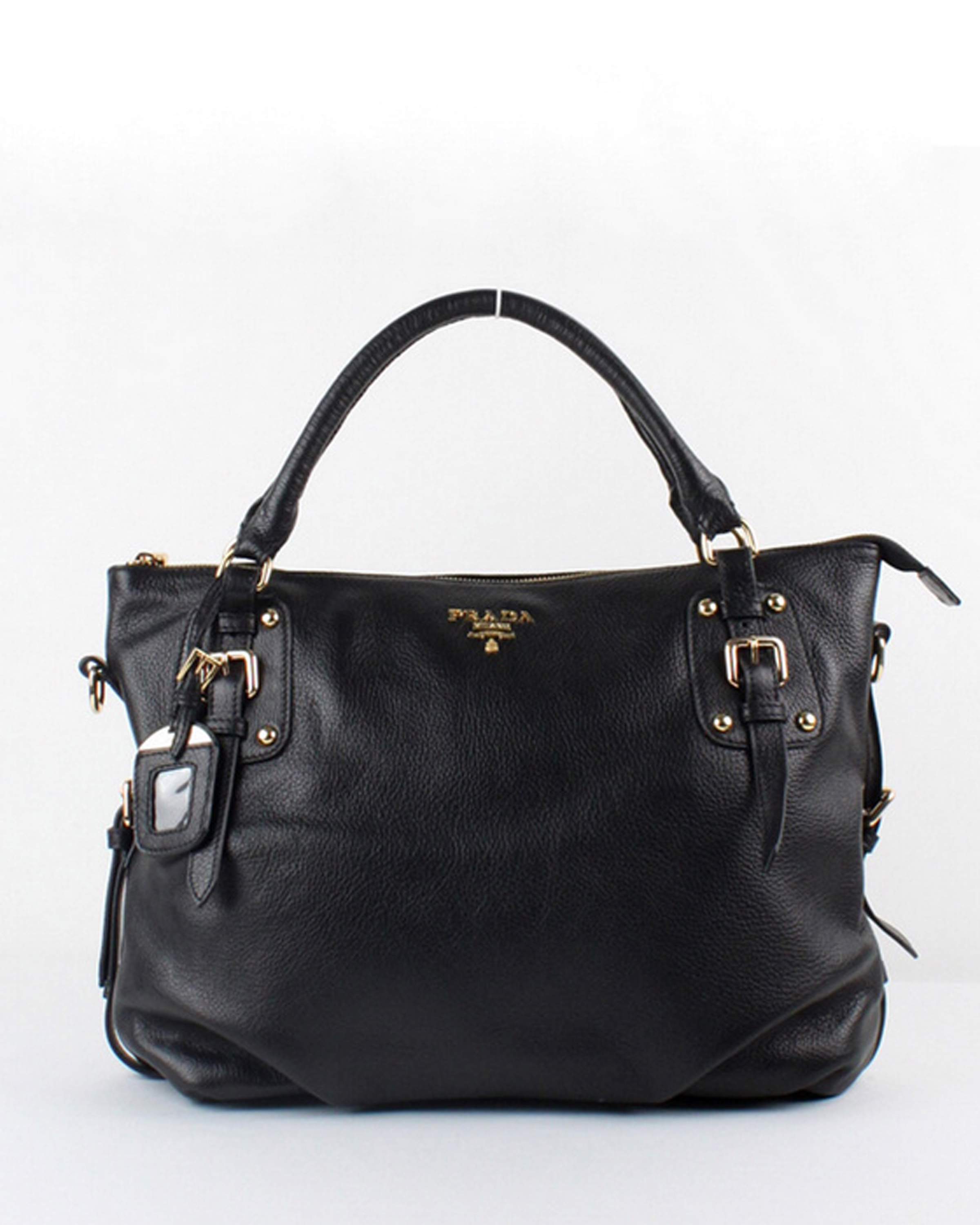 Prada Milled Leather Tote Bag - 6047 Black - Click Image to Close